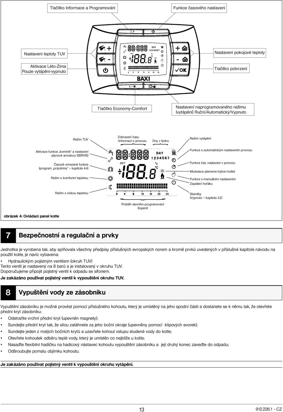 armatury (SERVIS) Časově omezené funkce (program prázdniny kapitola 4.4) Režim s komfortní teplotou Funkce s automatickým nastavením provozu Funkce čas.