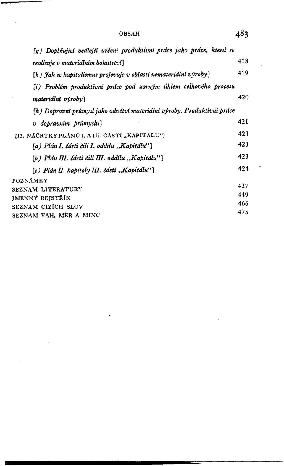NACRTKYPL,\NO 1. A III. C,\STI.. KAPITALU"j 423 [a) Plan I. lasti lili I. oddilu "Kapitalu"] 423 POZNi\MKY [b) Pldn m. Cdsti liii III. oddilu "Kapitalu") [c) Pldn II.