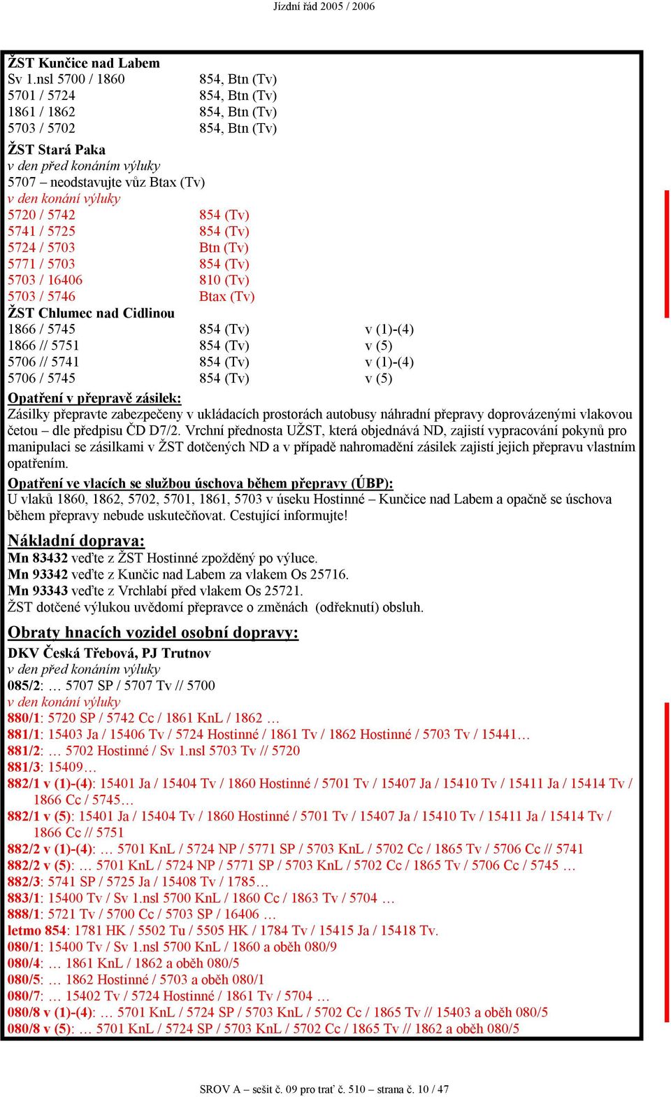 výluky 5720 / 5742 854 (Tv) 5741 / 5725 854 (Tv) 5724 / 5703 Btn (Tv) 5771 / 5703 854 (Tv) 5703 / 16406 810 (Tv) 5703 / 5746 Btax (Tv) ŽST Chlumec nad Cidlinou 1866 / 5745 854 (Tv) v (1)-(4) 1866 //