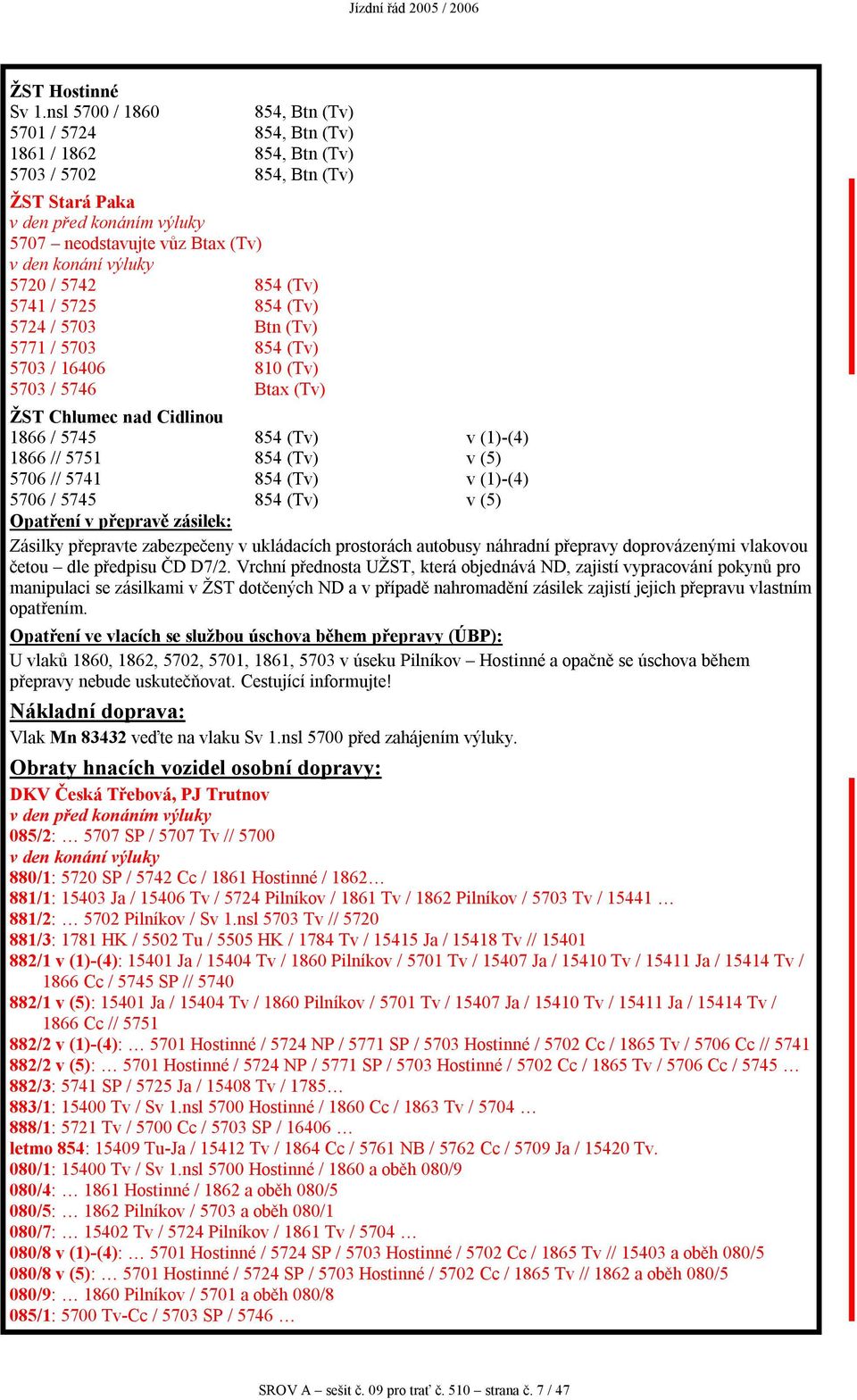 výluky 5720 / 5742 854 (Tv) 5741 / 5725 854 (Tv) 5724 / 5703 Btn (Tv) 5771 / 5703 854 (Tv) 5703 / 16406 810 (Tv) 5703 / 5746 Btax (Tv) ŽST Chlumec nad Cidlinou 1866 / 5745 854 (Tv) v (1)-(4) 1866 //