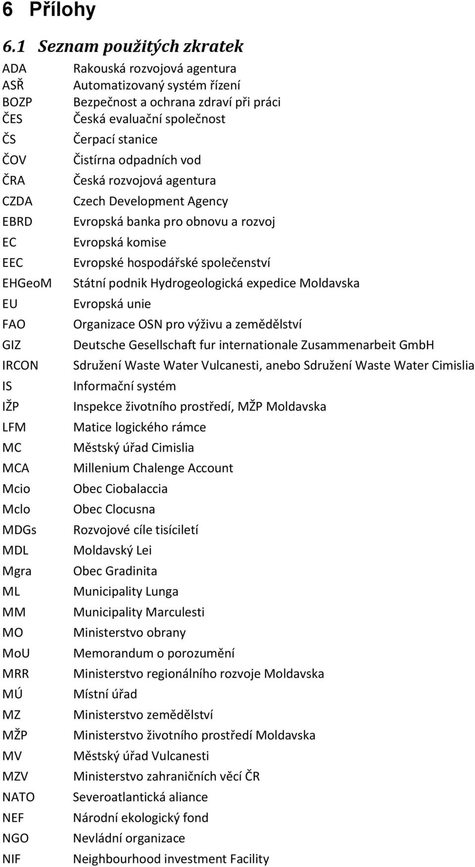 odpadních vod ČRA Česká rozvojová agentura CZDA Czech Development Agency EBRD Evropská banka pro obnovu a rozvoj EC Evropská komise EEC Evropské hospodářské společenství EHGeoM Státní podnik
