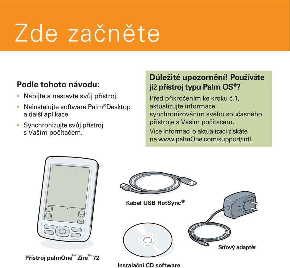 Před přikročením ke kroku č.1, aktualizujte informace synchronizováním svého současného přístroje s Vašim počítačem.