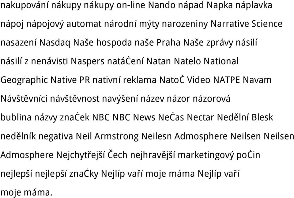 Návštěvníci návštěvnost navýšení název názor názorová bublina názvy značek NBC NBC News Nečas Nectar Nedělní Blesk nedělník negativa Neil Armstrong