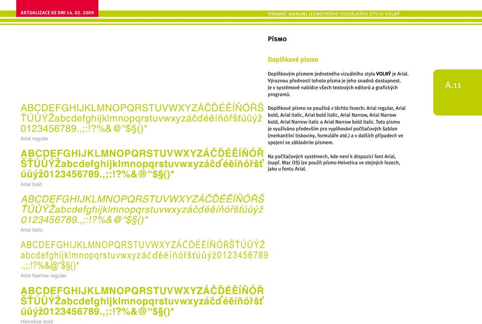 ?%&@ $ ()* Arial regular Doplňkové písmo se používá v těchto řezech: Arial regular, Arial bold, Arial italic, Arial bold italic, Arial Narrow, Arial Narrow bold, Arial Narrow italic a Arial Narrow