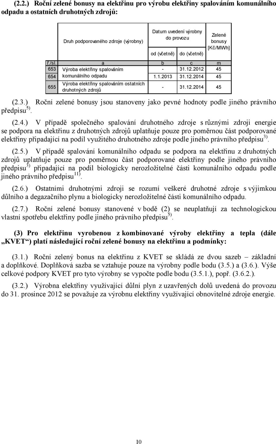 45 655 Výroba elektřiny spalováním ostatních druhotných zdrojů provozu - 31.12.2014 45 (2.3.) Roční zelené jsou stanoveny jako pevné hnoty ple jiného právního předpisu 5). (2.4.) V případě společného