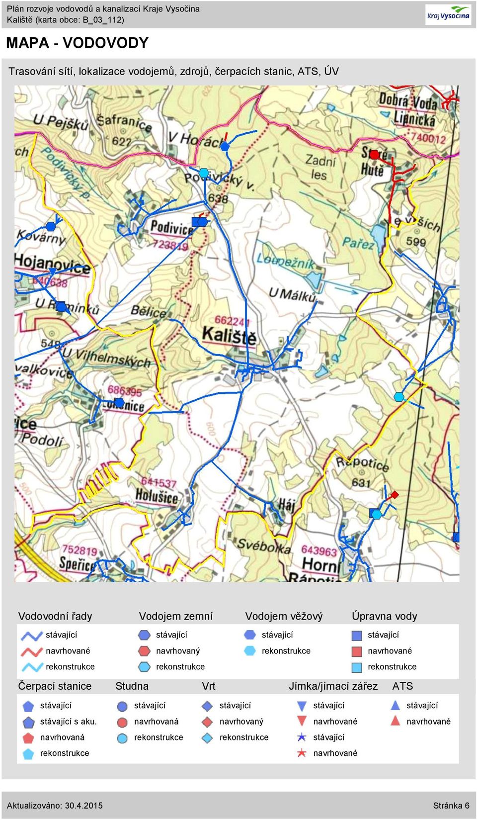 zemní Vodojem věžový Úpravna vody navrhovaný Čerpací