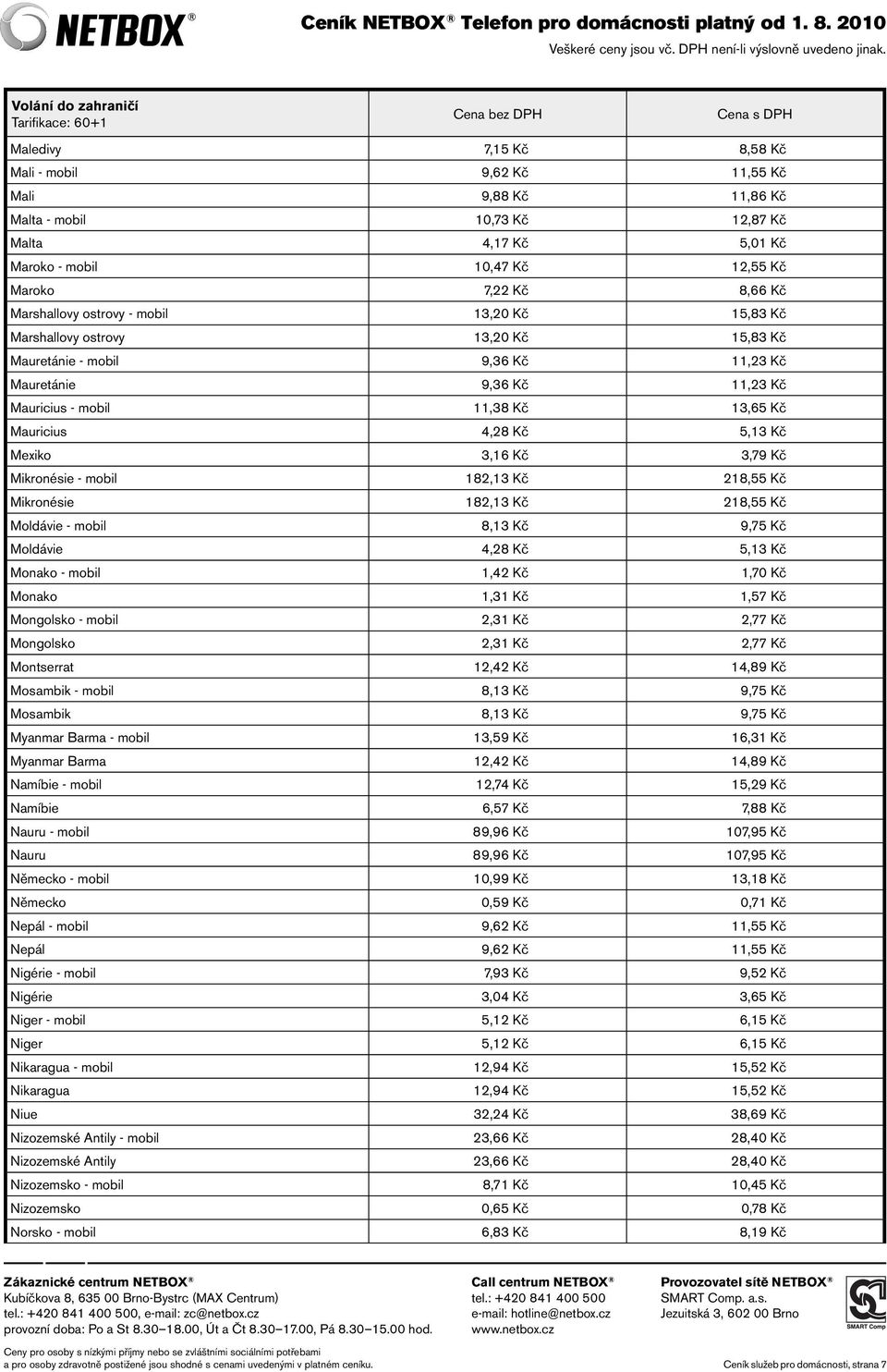 Mexiko 3,16 Kč 3,79 Kč Mikronésie - mobil 182,13 Kč 218,55 Kč Mikronésie 182,13 Kč 218,55 Kč Moldávie - mobil 8,13 Kč 9,75 Kč Moldávie 4,28 Kč 5,13 Kč Monako - mobil 1,42 Kč 1,70 Kč Monako 1,31 Kč