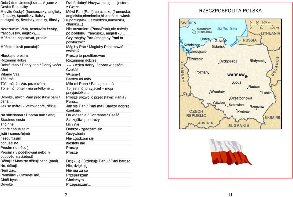 ..) u,portugalsku, szwedzku,norwesku, chińsku...) Nerozumím Vám, nemluvím česky, francouzsky, anglicky,... Nie rozumiem (Pana/Pani),nie mówię po poslsku, francusku, angielsku.