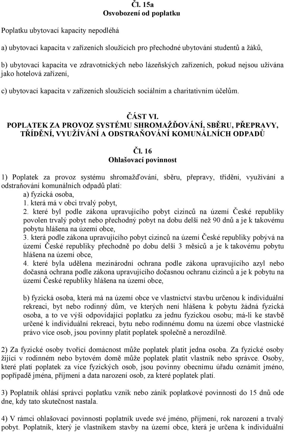 užívána jako hotelová zařízení, c) ubytovací kapacita v zařízeních sloužících sociálním a charitativním účelům. ČÁST VI.