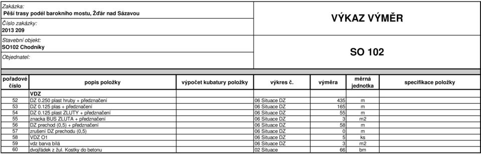 125 plast ZLUTY + předznačení 06 Situace DZ 55 m 55 znacka BUS ZLUTA + předznačení 06 Situace DZ 3 m2 56 DZ prechod