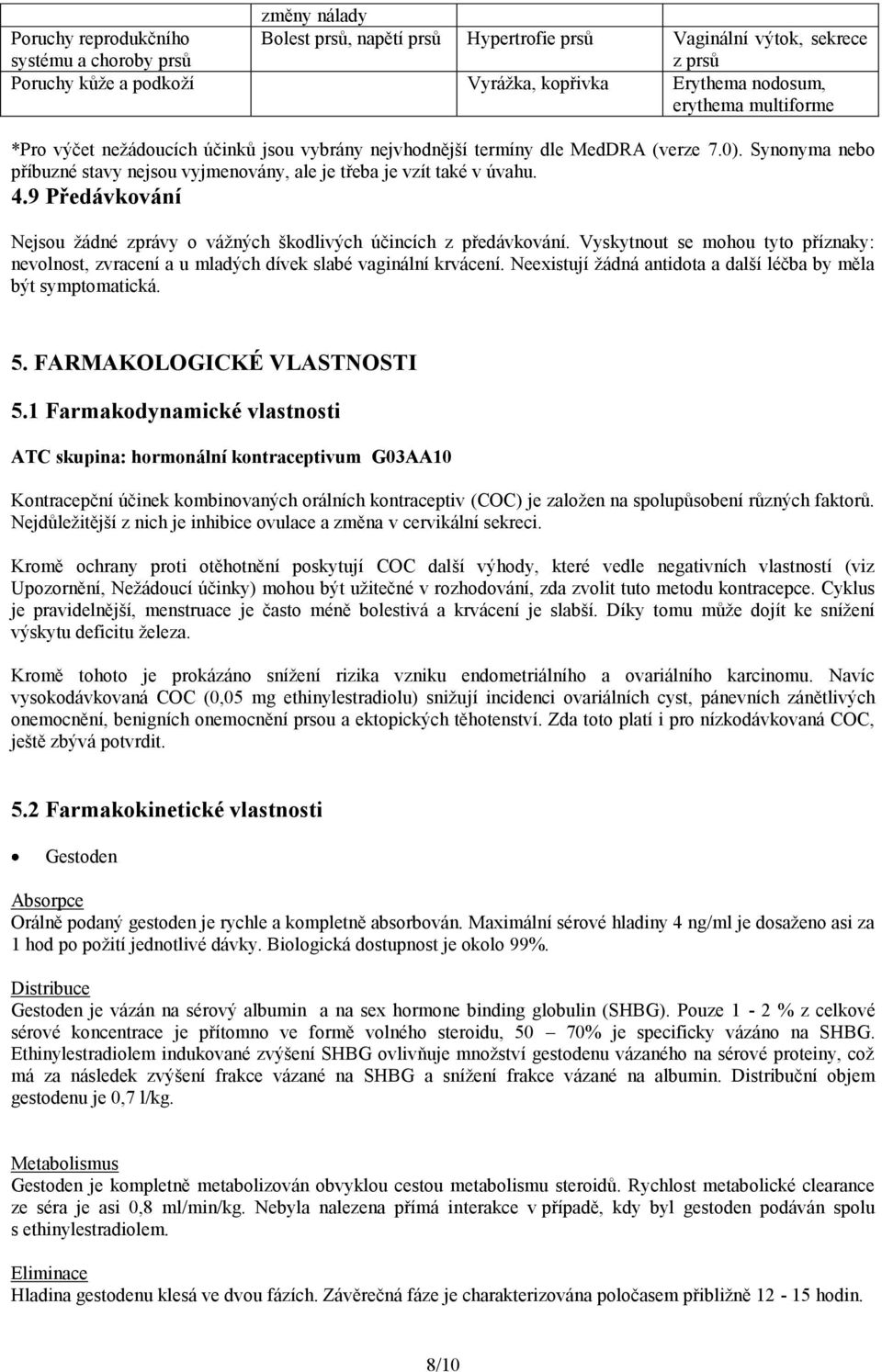 9 Předávkování Nejsou žádné zprávy o vážných škodlivých účincích z předávkování. Vyskytnout se mohou tyto příznaky: nevolnost, zvracení a u mladých dívek slabé vaginální krvácení.