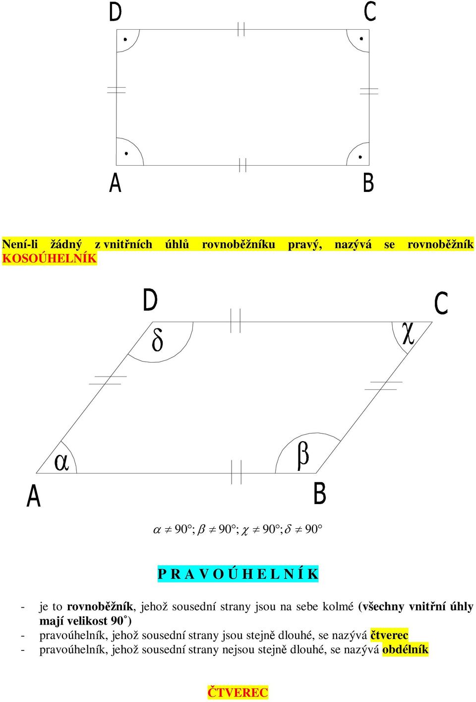 (všechny vnitní úhly mají velikost 90 ) - pravoúhelník, jehož sousední strany jsou stejn