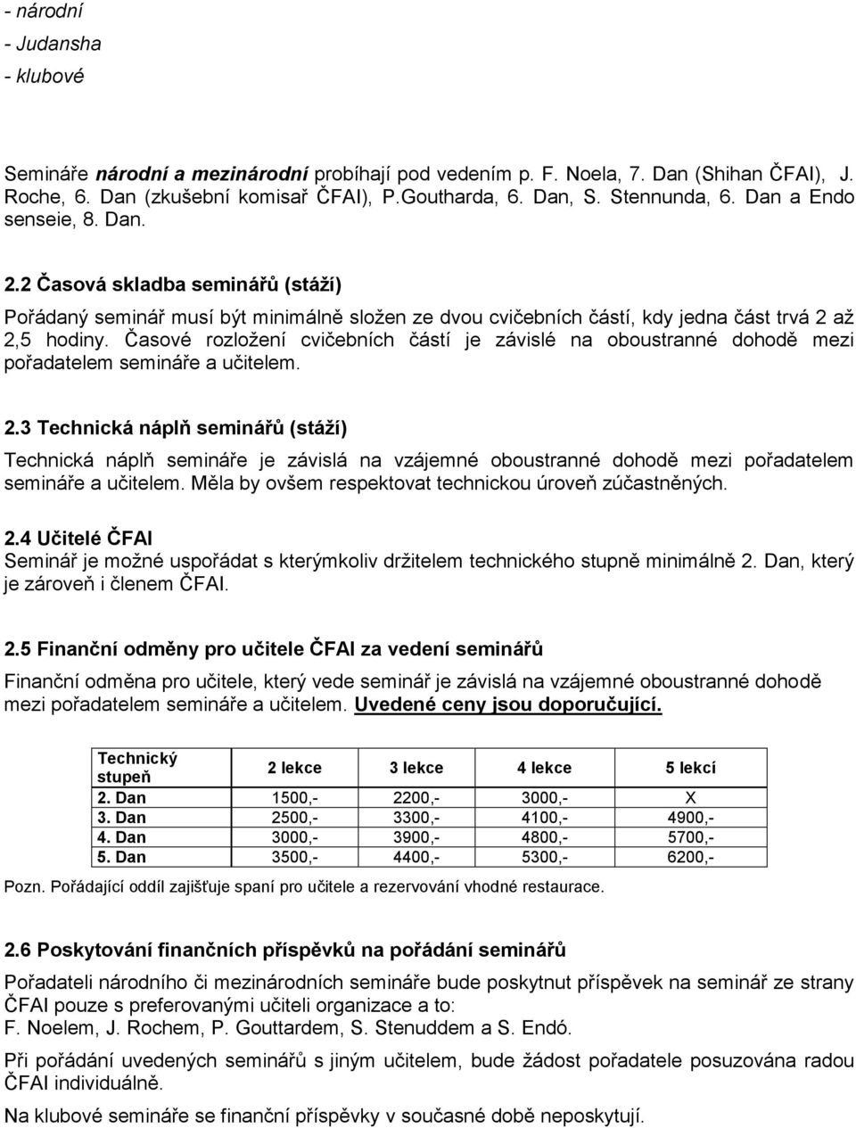 Časové rozloţení cvičebních částí je závislé na oboustranné dohodě mezi pořadatelem semináře a učitelem. 2.