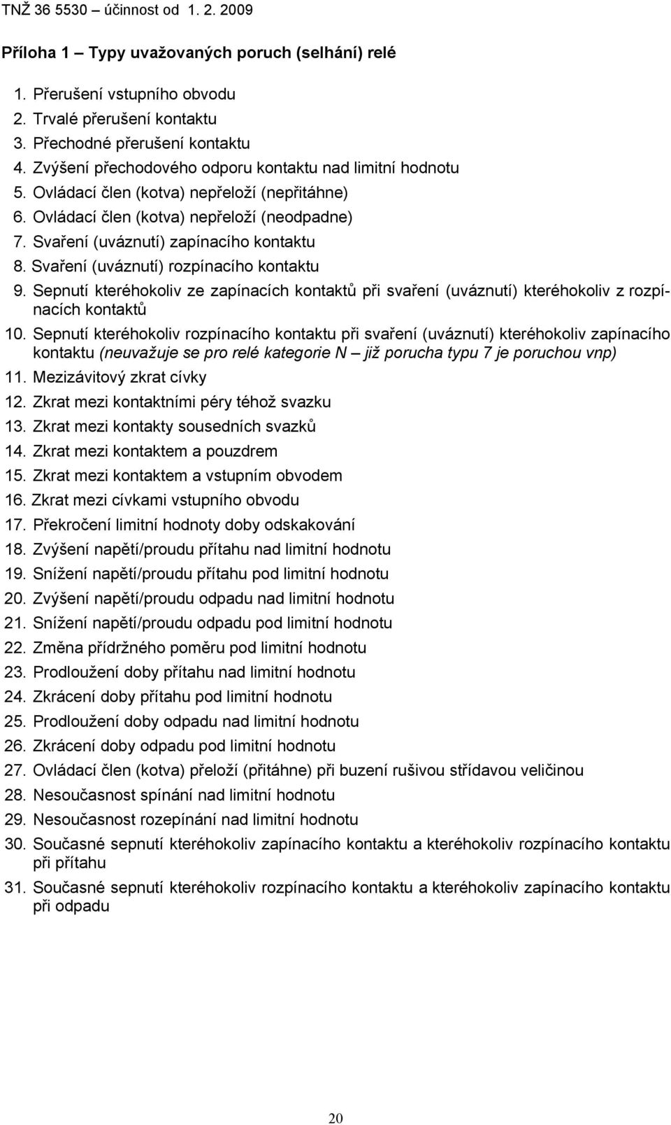 Svaření (uváznutí) rozpínacího kontaktu 9. Sepnutí kteréhokoliv ze zapínacích kontaktů při svaření (uváznutí) kteréhokoliv z rozpínacích kontaktů 10.