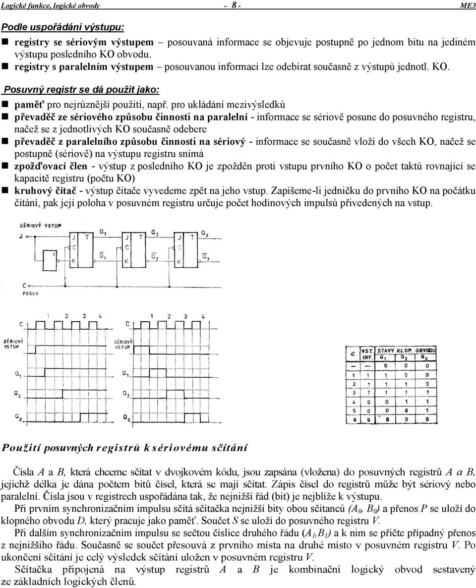 pro ukládání mezivýsledků převaděč ze sériového způsobu činnosti na paralelní - informace se sériově posune do posuvného registru, načež se z jednotlivých KO současně odebere převaděč z paralelního