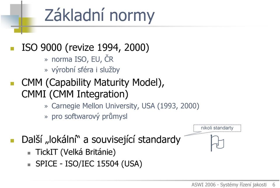 (1993, 2000)» pro softwarový průmysl Další lokální a související standardy TickIT (Velká