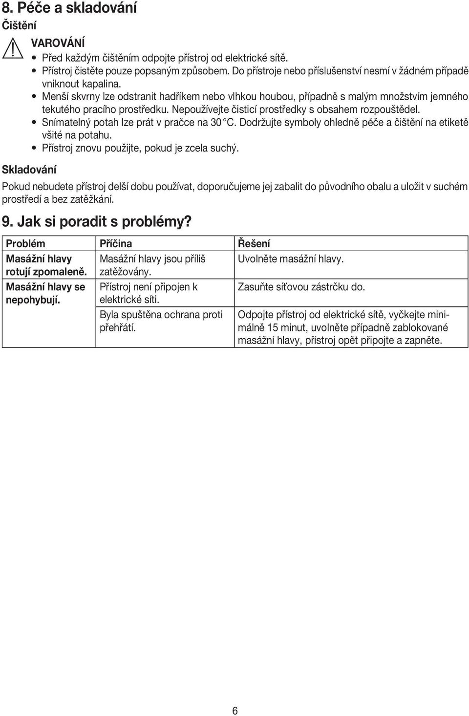 Nepoužívejte čisticí prostředky s obsahem rozpouštědel. Snímatelný potah lze prát v pračce na 30 C. Dodržujte symboly ohledně péče a čištění na etiketě všité na potahu.