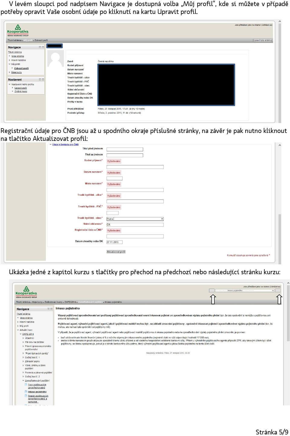 Registrační údaje pro ČNB jsou až u spodního okraje příslušné stránky, na závěr je pak nutno kliknout