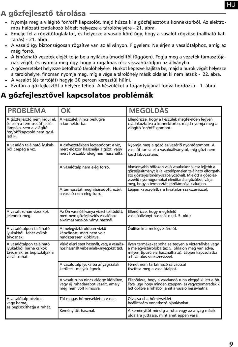 Figyelem: Ne érjen a vasalótalphoz, amíg az még forró. A kihúzható vezeték elejét tolja be a nyílásba (modelltõl függõen).