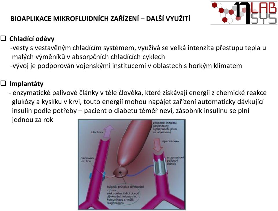 klimatem Implantáty - enzymatické palivové články v těle člověka, které získávají energii z chemické reakce glukózy a kyslíku v krvi,