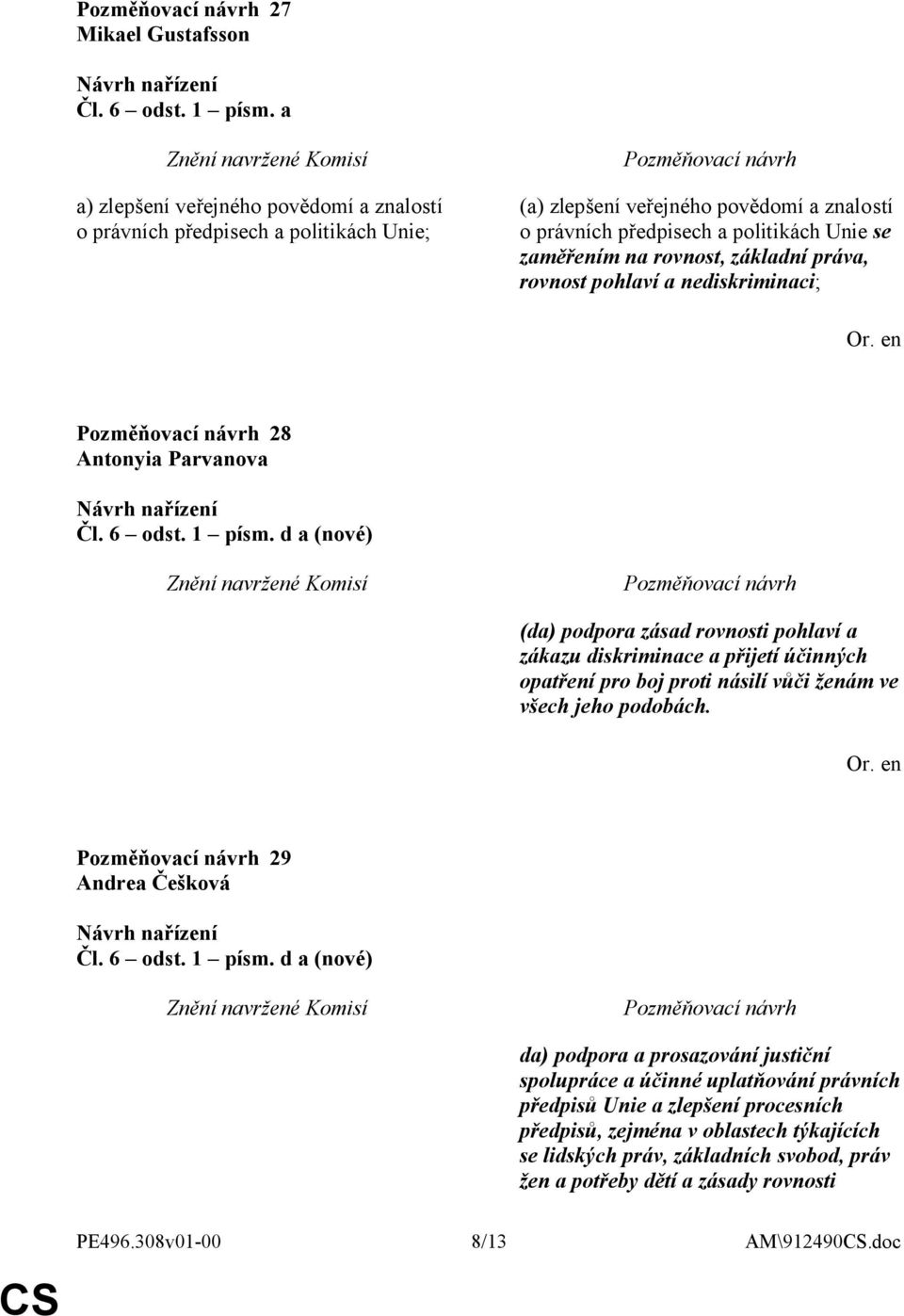 rovnost, základní práva, rovnost pohlaví a nediskriminaci; 28 Čl. 6 odst. 1 písm.