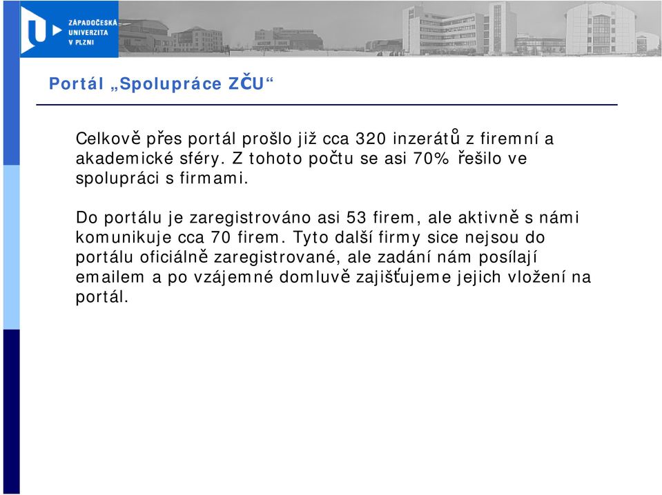 Do portálu je zaregistrováno asi 53 firem, ale aktivně s námi komunikuje cca 70 firem.