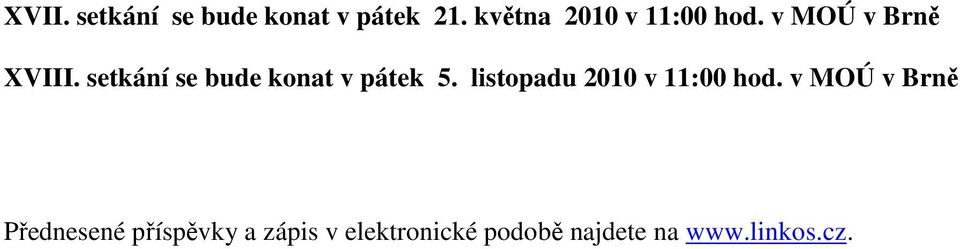 setkání se bude konat v pátek 5.