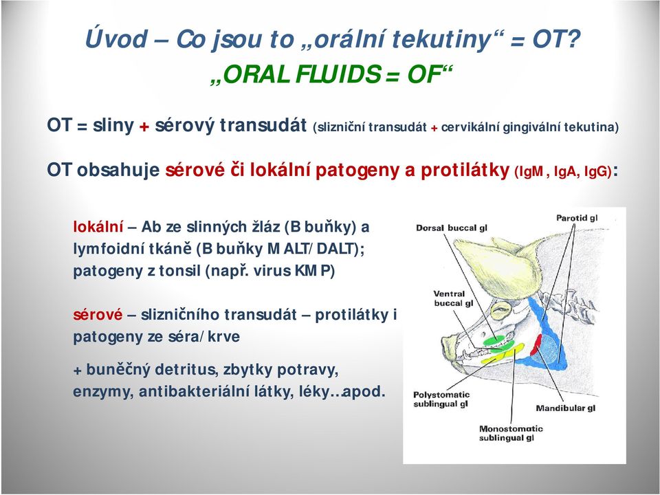 sérové či lokální patogeny a protilátky (IgM, IgA, IgG): lokální Ab ze slinných žláz (B buňky) a lymfoidní tkáně (B
