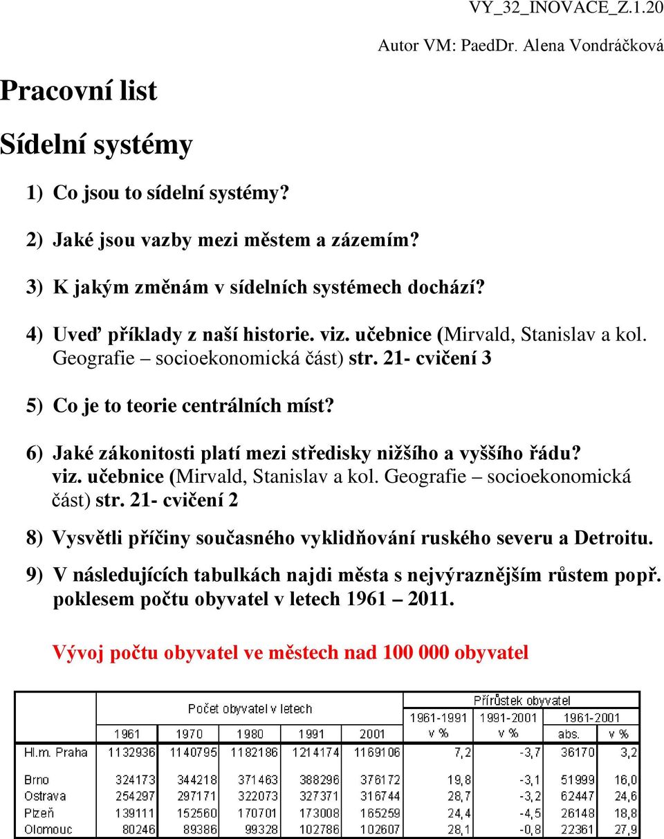 6) Jaké zákonitosti platí mezi středisky nižšího a vyššího řádu? viz. učebnice (Mirvald, Stanislav a kol. Geografie socioekonomická část) str.