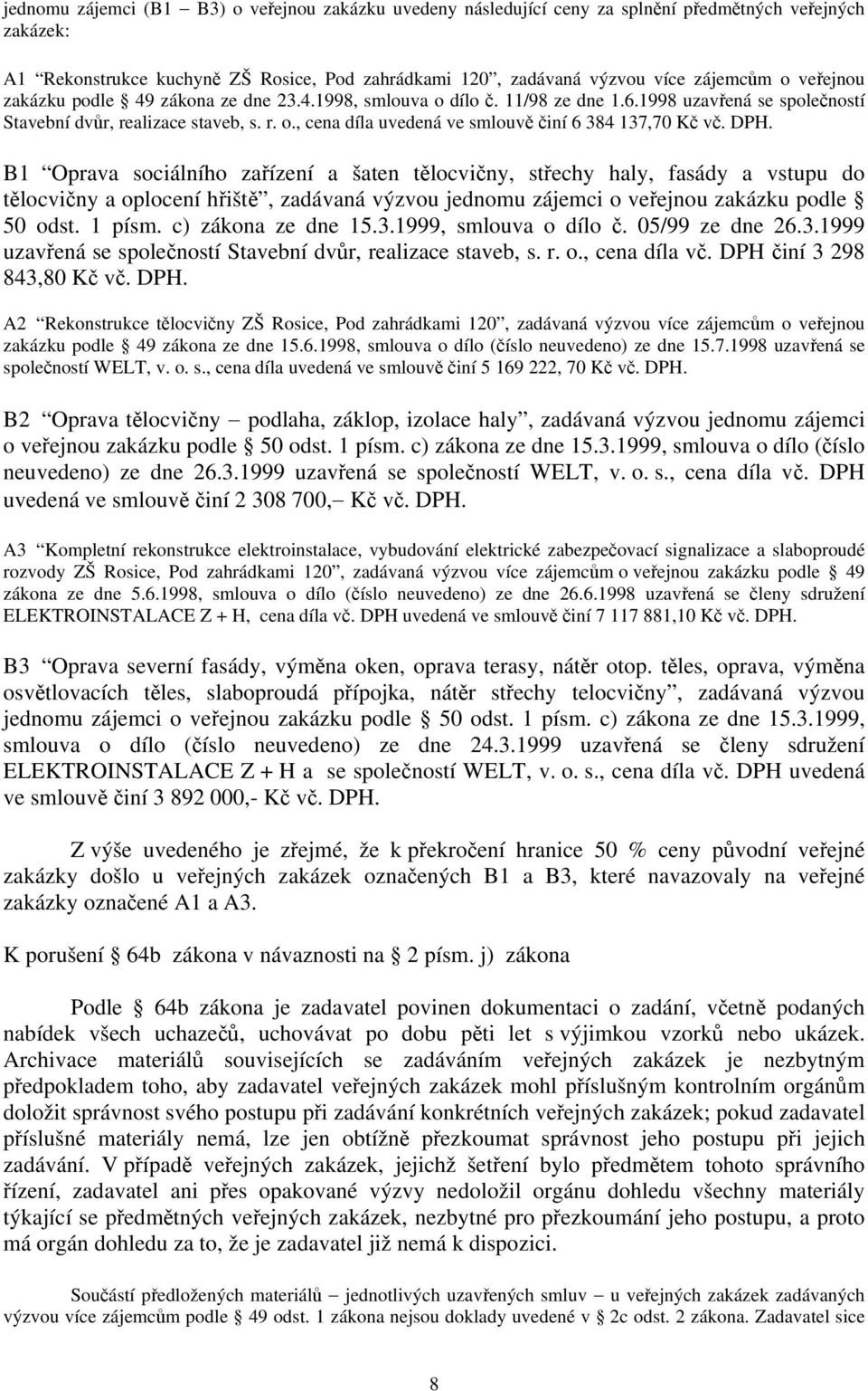 DPH. B1 Oprava sociálního zařízení a šaten tělocvičny, střechy haly, fasády a vstupu do tělocvičny a oplocení hřiště, zadávaná výzvou jednomu zájemci o veřejnou zakázku podle 50 odst. 1 písm.