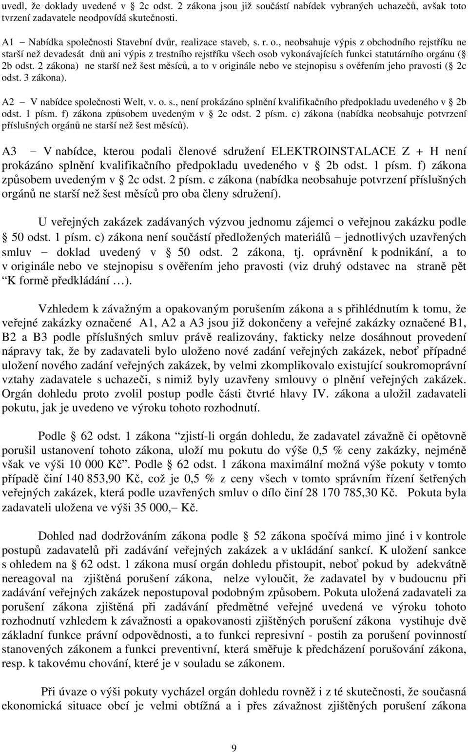 , neobsahuje výpis z obchodního rejstříku ne starší než devadesát dnů ani výpis z trestního rejstříku všech osob vykonávajících funkci statutárního orgánu ( 2b odst.