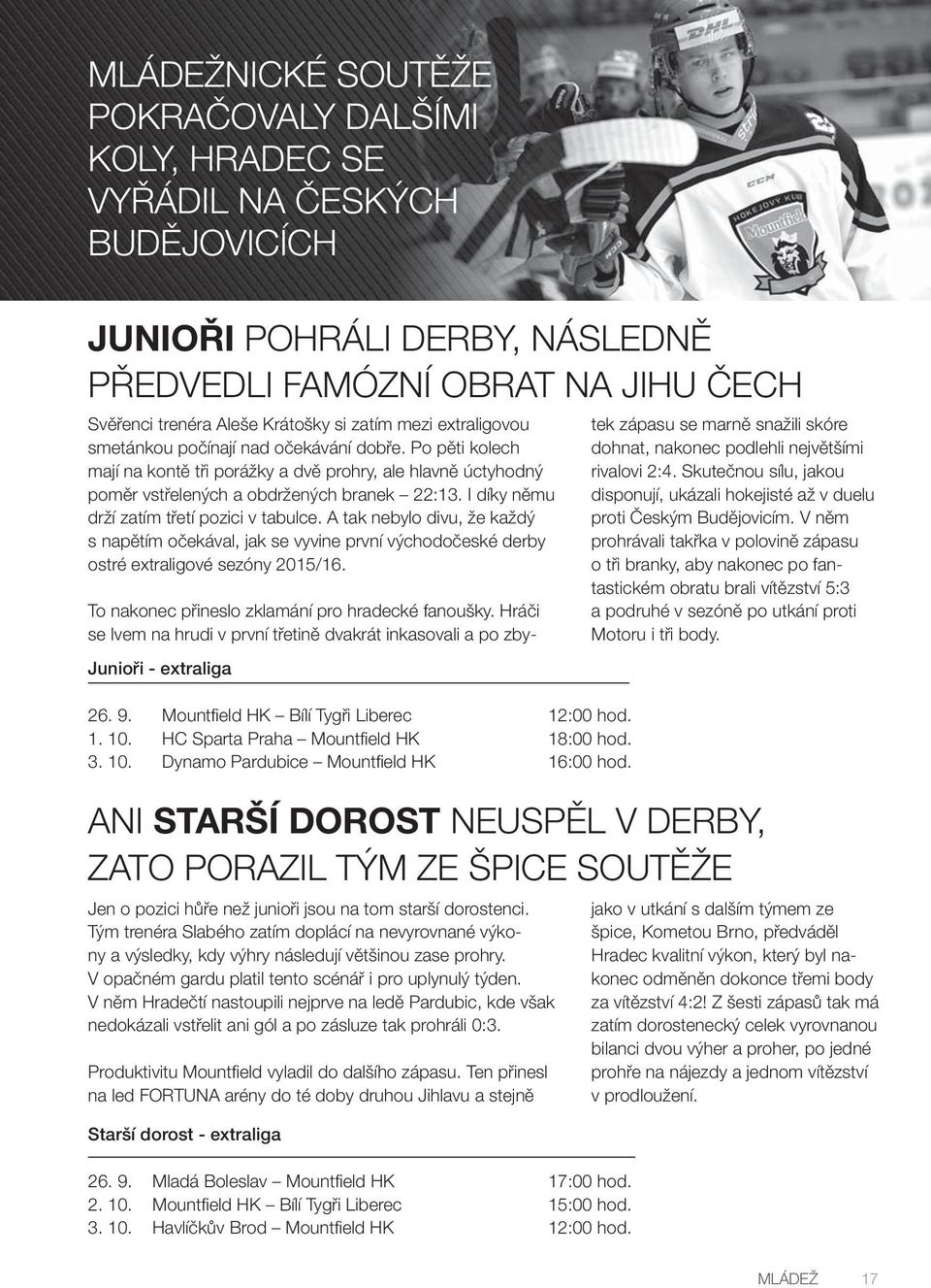 I díky němu drží zatím třetí pozici v tabulce. A tak nebylo divu, že každý s napětím očekával, jak se vyvine první východočeské derby ostré extraligové sezóny 2015/16.