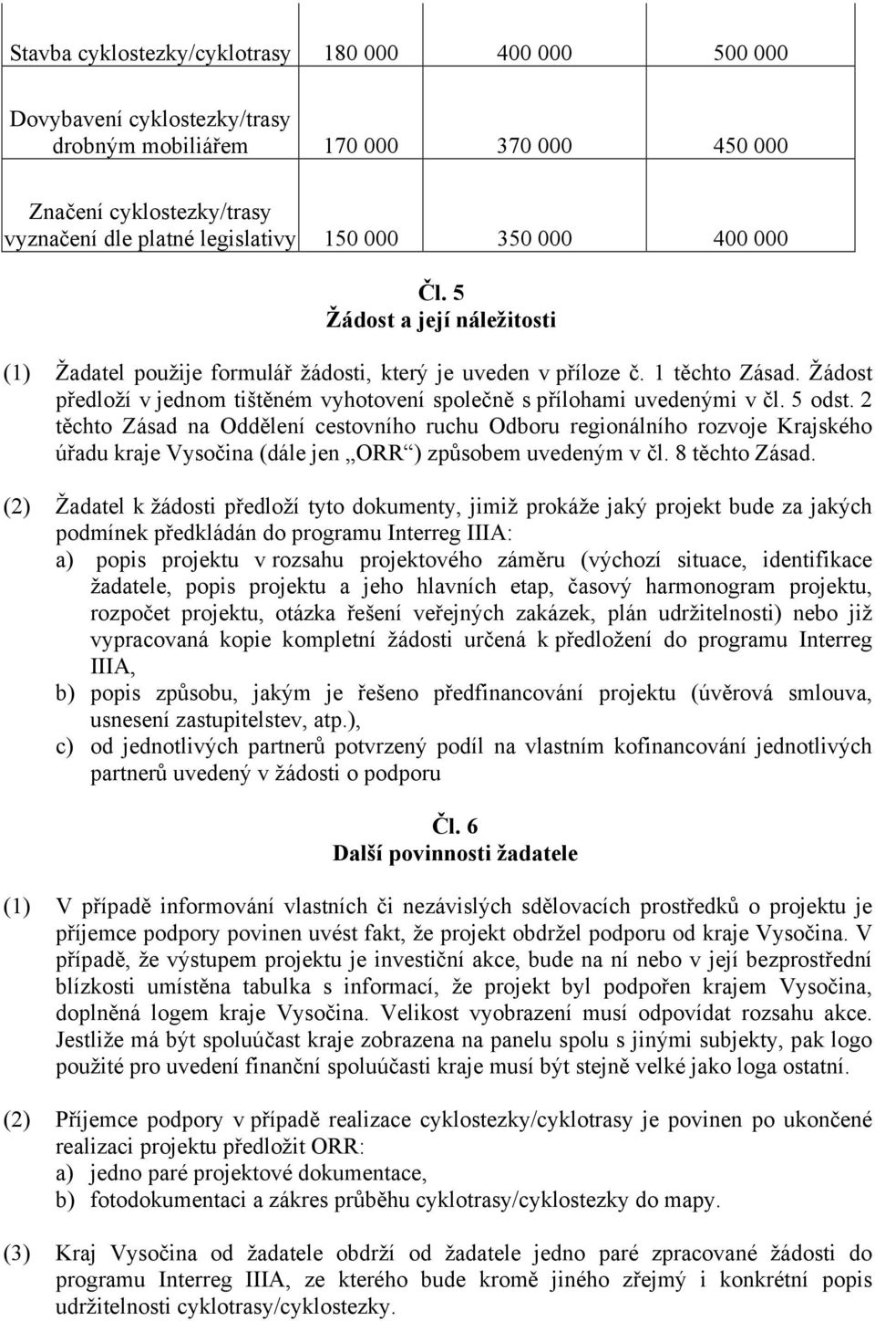 Žádost předloží v jednom tištěném vyhotovení společně s přílohami uvedenými v čl. 5 odst.