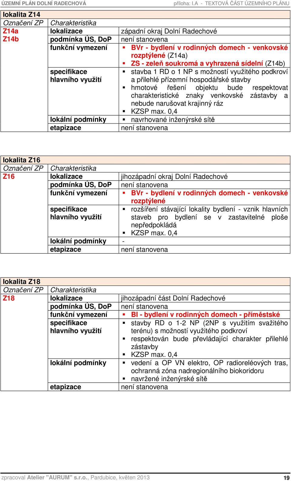o 1 NP s možností využitého podkroví a přilehlé přízemní hospodářské stavby hmotové řešení objektu bude respektovat charakteristické znaky venkovské zástavby a nebude narušovat krajinný ráz KZSP max.