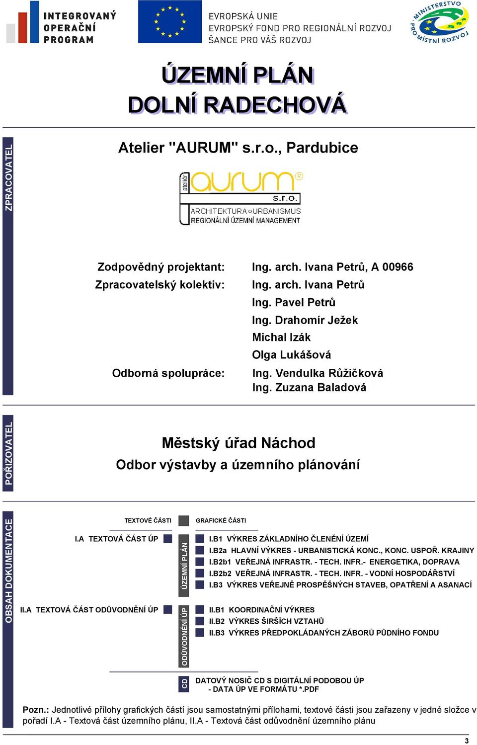 Zuzana Baladová POŘIZOVATEL Městský úřad Náchod Odbor výstavby a územního plánování OBSAH DOKUMENTACE TEXTOVÉ ČÁSTI I.A TEXTOVÁ ČÁST ÚP II.