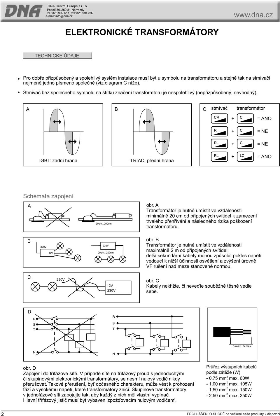 (viz.diagram C níže). Stmívač bez společného symbolu na štítku značení transformtoru je nespolehlivý (nepřizpůsobený, nevhodný).
