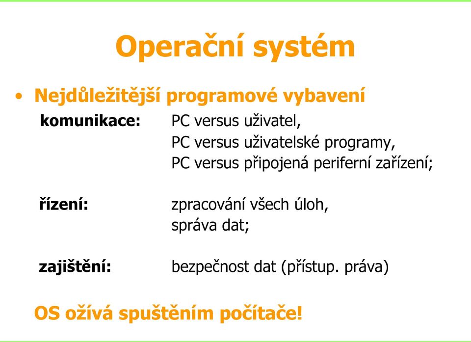 připojená periferní zařízení; řízení: zajištění: zpracování všech