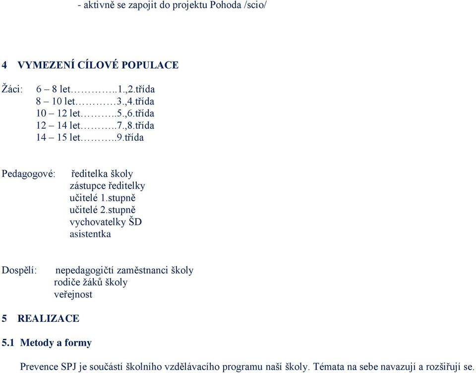 třída Pedagogové: ředitelka školy zástupce ředitelky učitelé 1.stupně učitelé 2.