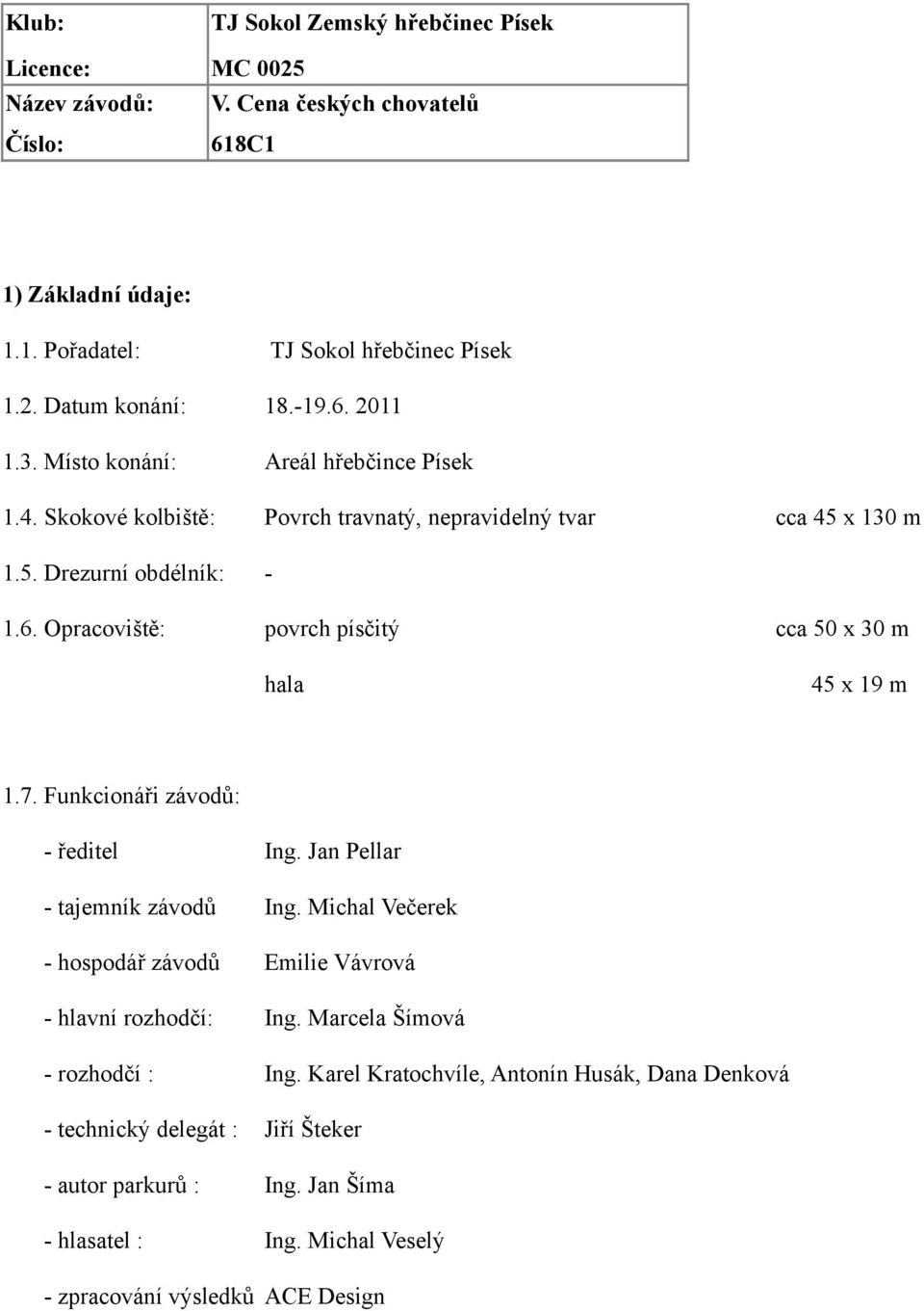 7. Funkcionáři závodů: - ředitel - tajemník závodů - hospodář závodů Ing. Jan Pellar Ing. Michal Večerek Emilie Vávrová - hlavní rozhodčí: Ing. Marcela Šímová - rozhodčí : Ing.