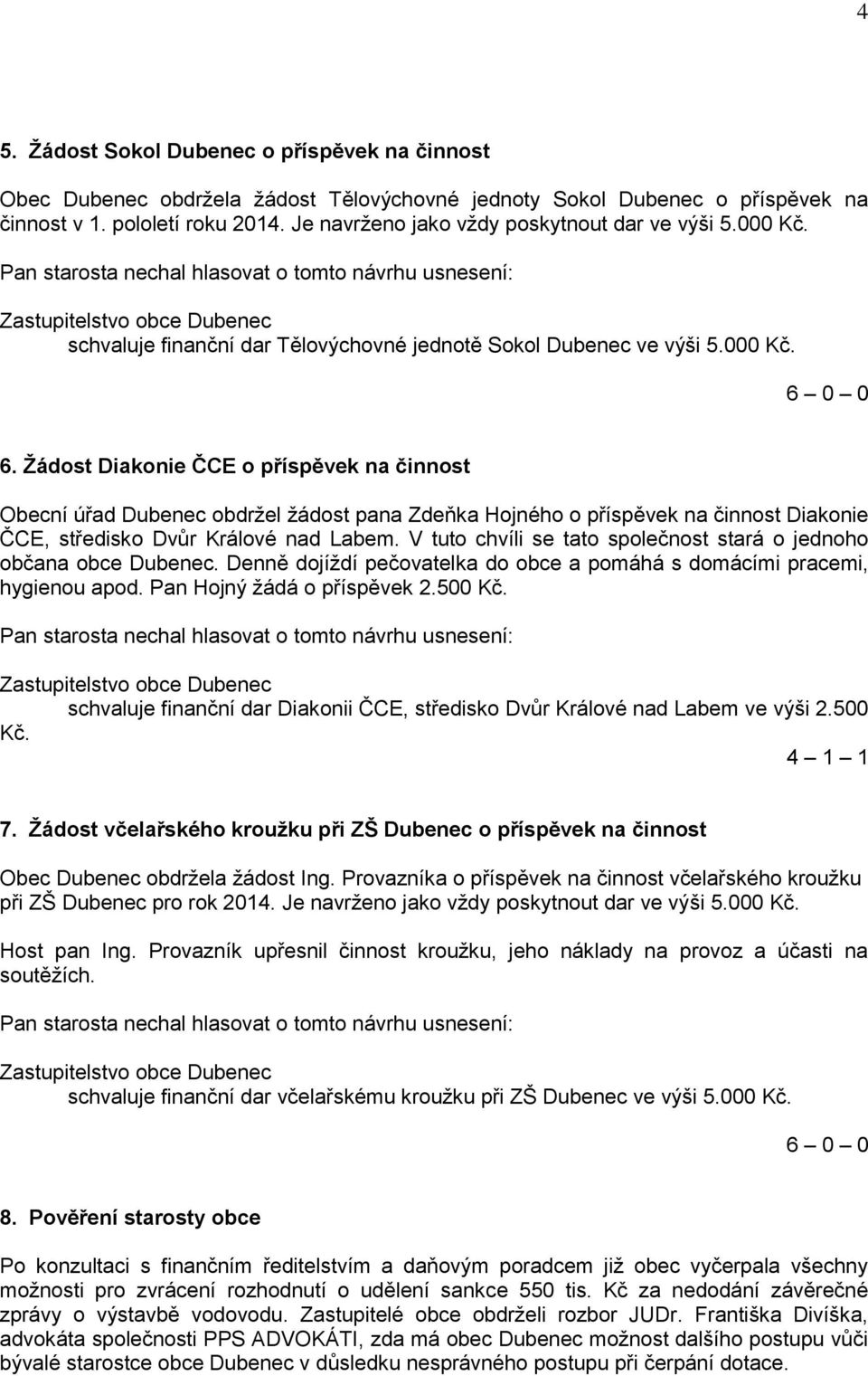 Žádost Diakonie ČCE o příspěvek na činnost Obecní úřad Dubenec obdržel žádost pana Zdeňka Hojného o příspěvek na činnost Diakonie ČCE, středisko Dvůr Králové nad Labem.