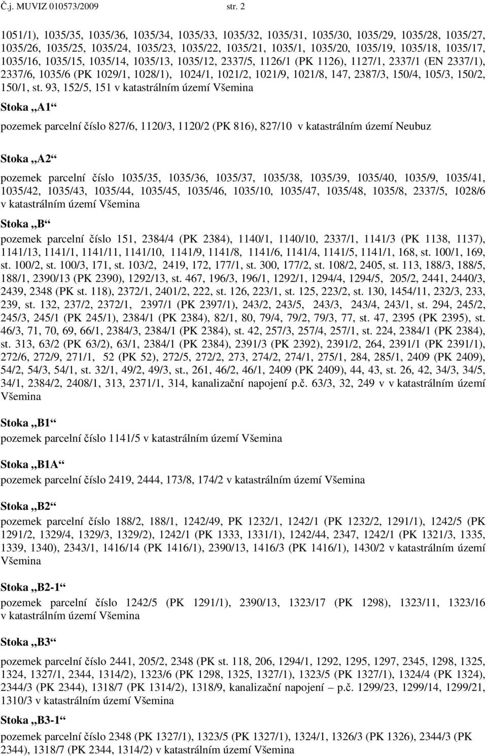 1035/16, 1035/15, 1035/14, 1035/13, 1035/12, 2337/5, 1126/1 (PK 1126), 1127/1, 2337/1 (EN 2337/1), 2337/6, 1035/6 (PK 1029/1, 1028/1), 1024/1, 1021/2, 1021/9, 1021/8, 147, 2387/3, 150/4, 105/3,