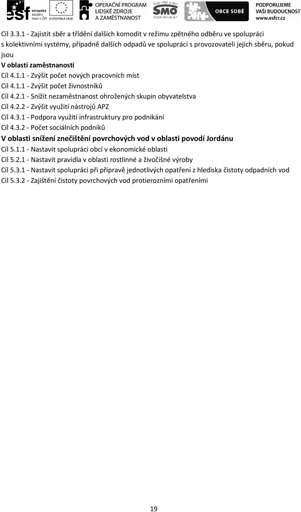 zaměstnanosti Cíl 4.1.1 - Zvýšit počet nových pracovních míst Cíl 4.1.1 - Zvýšit počet živnostníků Cíl 4.2.1 - Snížit nezaměstnanost ohrožených skupin obyvatelstva Cíl 4.2.2 - Zvýšit využití nástrojů APZ Cíl 4.