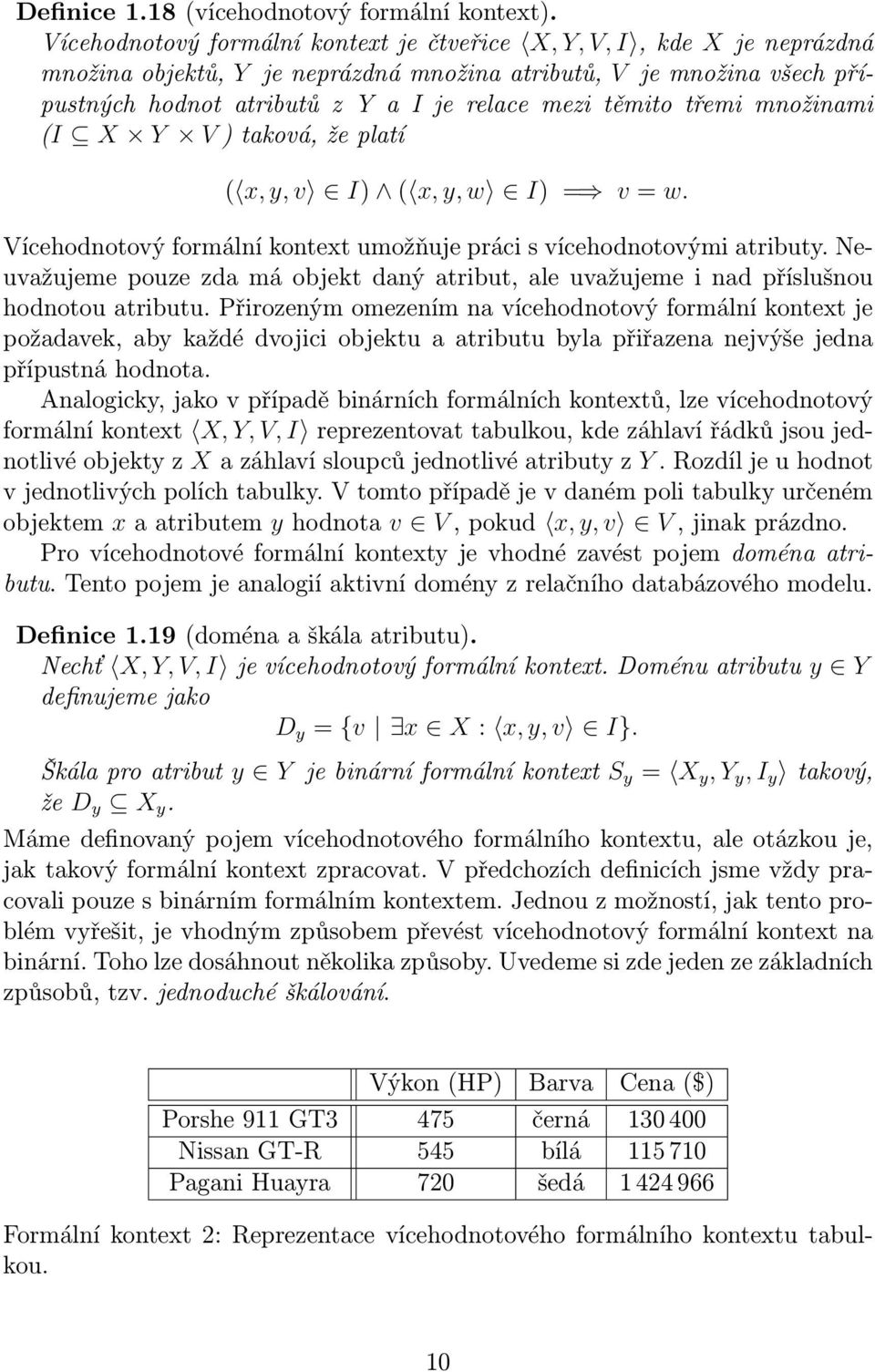 těmito třemi množinami (I X Y V ) taková, že platí ( x, y, v I) ( x, y, w I) = v = w. Vícehodnotový formální kontext umožňuje práci s vícehodnotovými atributy.