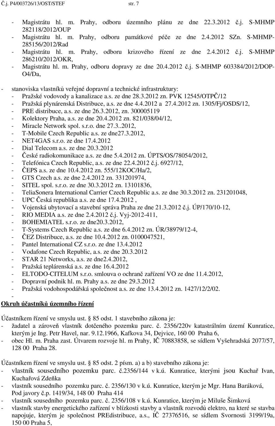 S-MHMP 286210/2012/OKR, - Magistrátu hl. m. Prahy, odboru dopravy ze dne 20.4.2012 č.j.