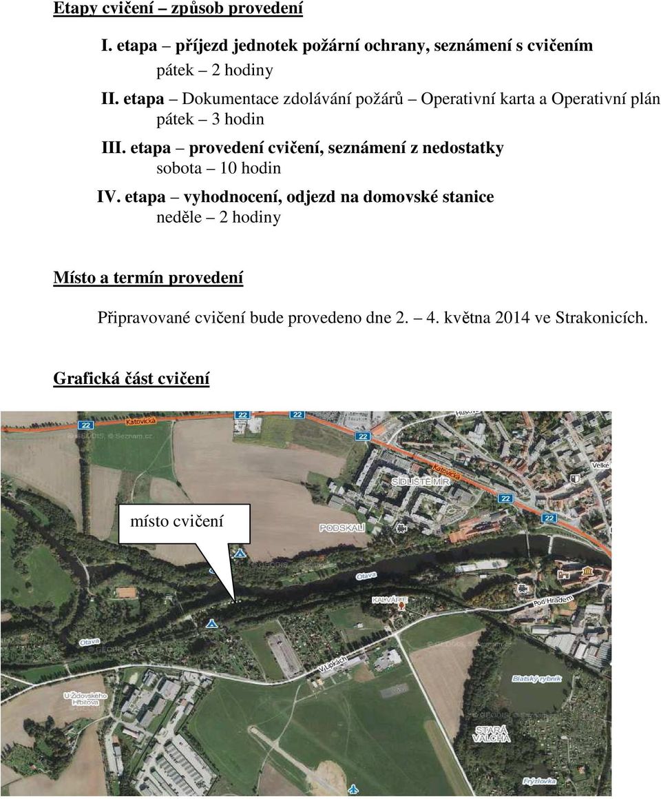 etapa provedení cvičení, seznámení z nedostatky sobota 10 hodin IV.