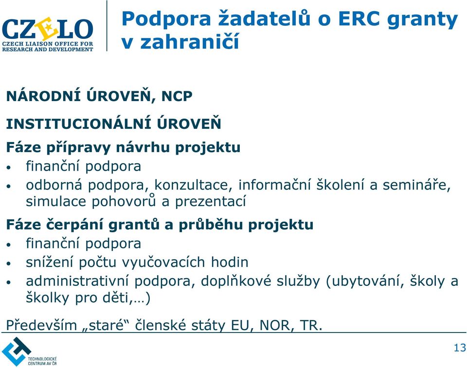 prezentací Fáze čerpání grantů a průběhu projektu finanční podpora snížení počtu vyučovacích hodin