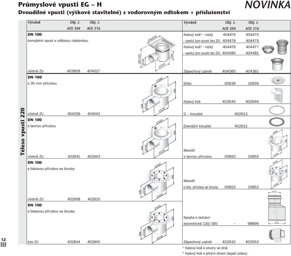 vpusti 220 včetně ZU 39 42 s tavnou přírubou včetně ZU 2641 2643 1 1 220 420 220 160 O kroužek 2613 Drenážní kroužek 2612 Mezidíl s tavnou přírubou 05855 15855 1 s tlakovou přírubou se šrouby 420 1