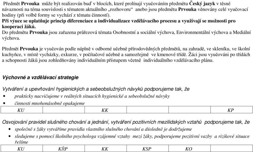 Při výuce se uplatňuje princip diferenciace a individualizace vzdělávacího procesu a využívají se možnosti pro kooperaci žáků.