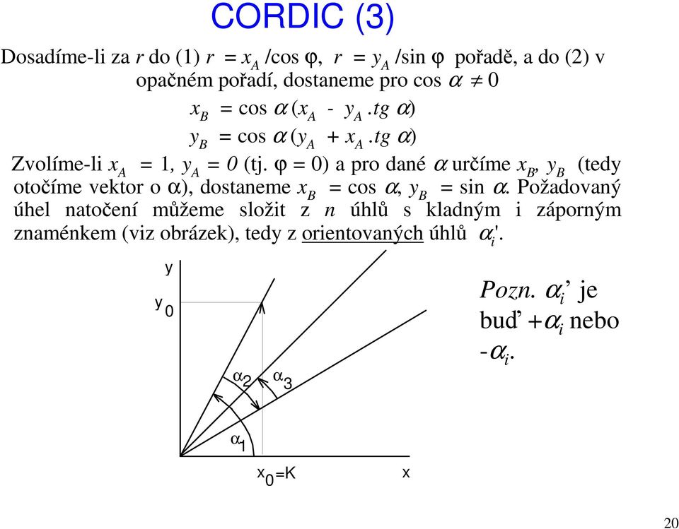 ϕ = 0) a pro dané α určíme x B, y B (tedy otočíme vektor o α), dostaneme x B = cos α, y B = sin α.