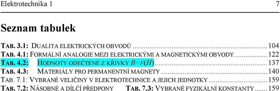 TAB 4: MATEÁLY PO PEMANENTNÍ MANETY4 TAB 7: VYBANÉ VELČNY V ELEKTOTECHNCE A